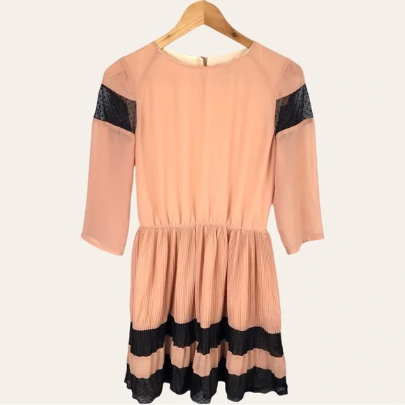Topshop Blush Pink Pleated Polka Dot Sheer Chiffon Lace Fit & Flare Mini  Dress 2